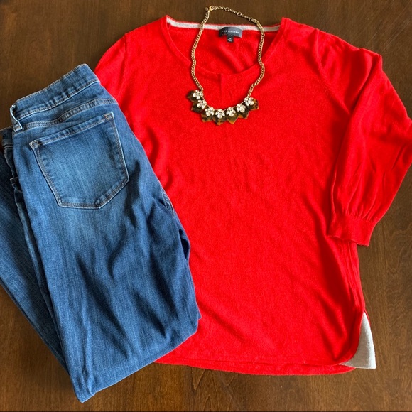 The Limited Sweaters - The Limited, light weight red sweater, side detail